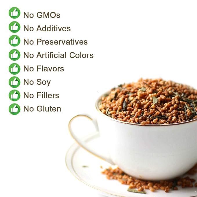 Plant Gift Genmaicha Tea, 玄米茶 Genmai-cha Green Tea with Roasted Rice, Genmaicha - Japanese Loose Leaf Tea - Gen Mai Cha Green Tea, Caffeine Level Low 170G/6oz