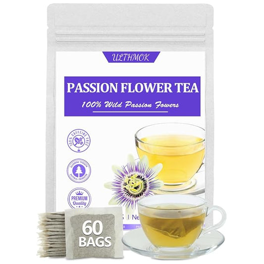 60 Premium Passion Flower Tea Bags, Made with 100% Natural Passionflower Leaves,Te De Pasiflora, Support Better Sleep & Relaxation