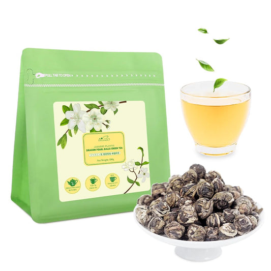 LWXLJMJZC Jasmine Dragon Pearls Green Tea, Hand-Rolled Loose Leaf, 3.53oz