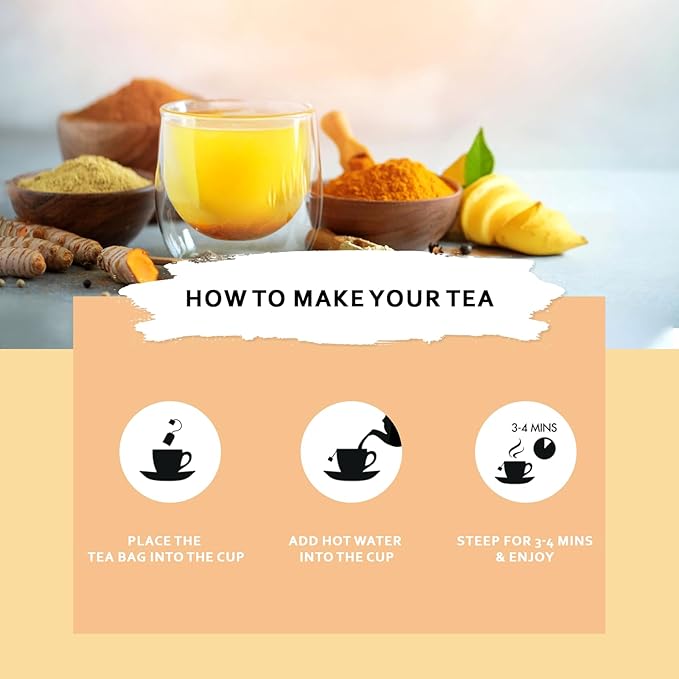 Olinda Turmeric Ginger Ginseng Herbal Tea Organic Herbal Tea Bags Caffeine Free Naturally Flavored Blend 28 Tea Bags