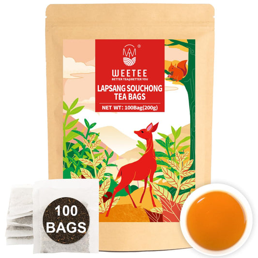 WT WEETEE Lapsang Souchong Tea Bags, 100 Count Smoky Black Tea, Natural Caffeine & Antioxidant, Classic Specialty Chinese Tea, Resealable Kraft Bag | Brew Hot or Iced