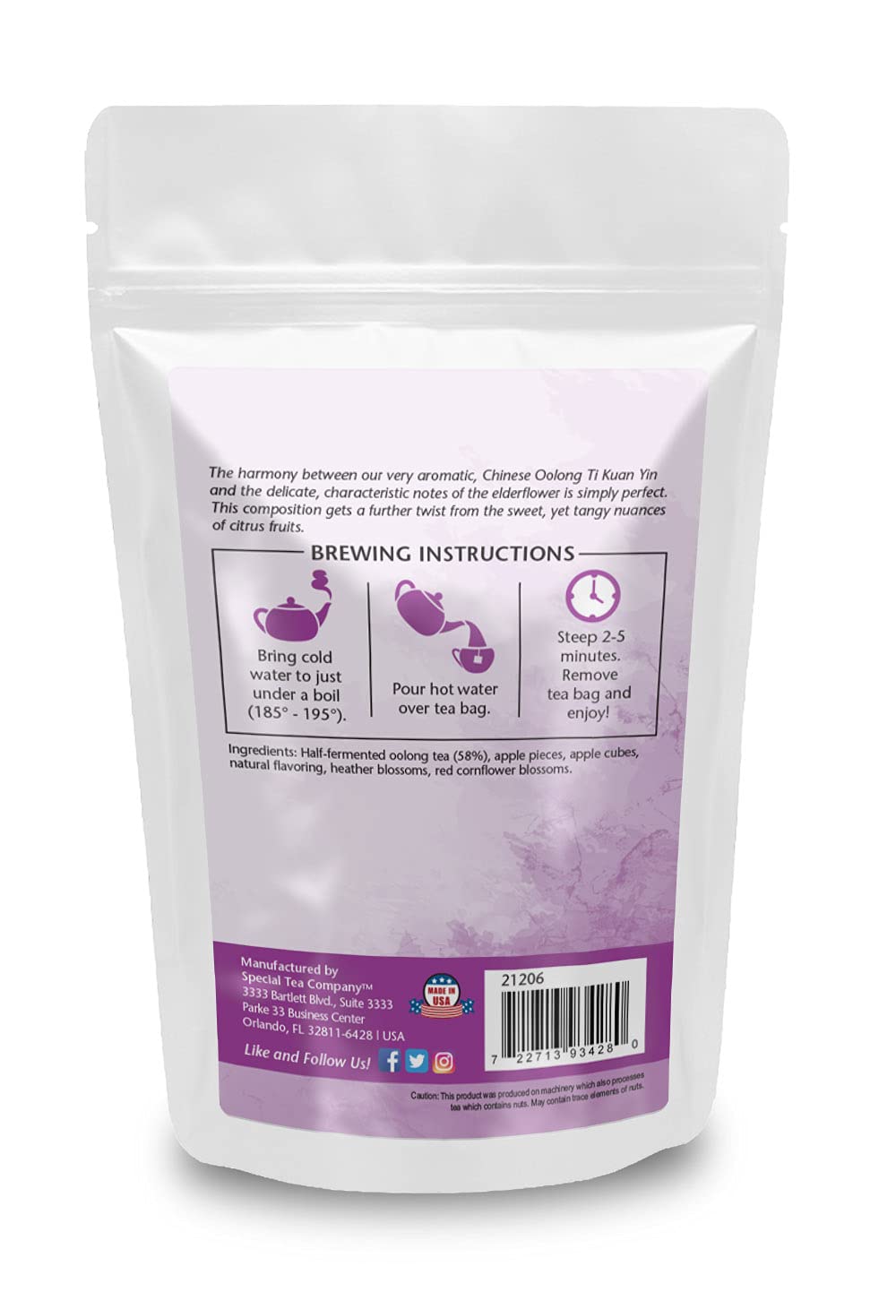 SpecialTea Company Oolong Tea with Elderberries Citrus Flavors - Pyramid Sachets