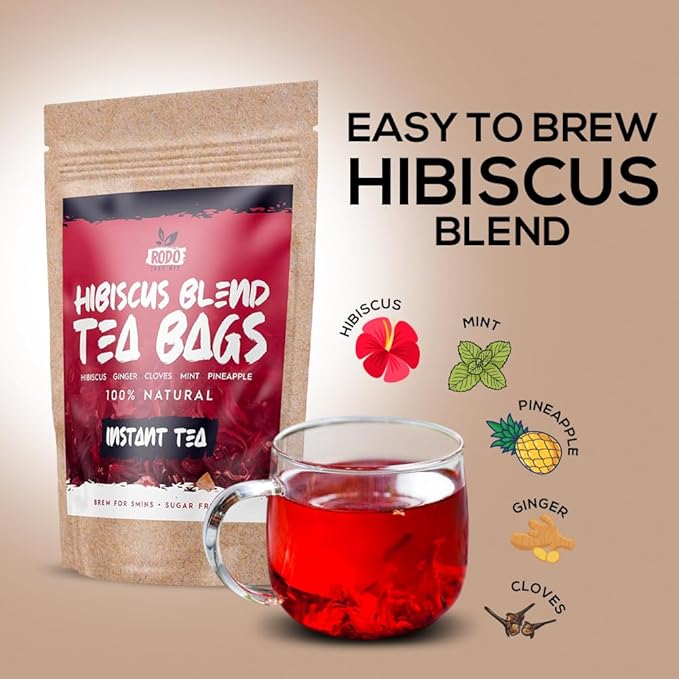 Hibiscus Tea Bags - 30 Count Premium Hibiscus Tea, Caffeine-Free, Sugar Free, Refreshing Wellness Herbal Tea Blend with Ginger, Mint