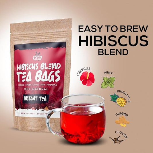Hibiscus Tea Bags - 30 Count Premium Hibiscus Tea, Caffeine-Free, Sugar Free, Refreshing Wellness Herbal Tea Blend with Ginger, Mint