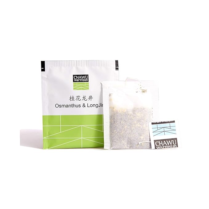 ChaWuWarmSun-Osmanthus & LongJing Green Tea Bags,50 Tea Bags,Natural Flower and Broken Tea (Pack of 2)