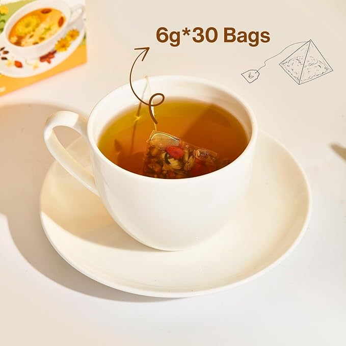 Chrysanthemum Cassia Seed Tea Bags - 6g × 30 Bags, VitalForest Herbal Tea with Burdock Root, Goji Berries, Osmanthus, Honeysuckle