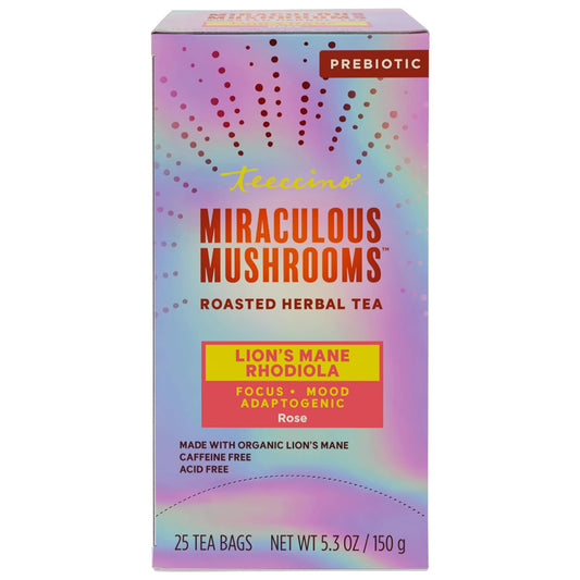 Teeccino Lion’s Mane Rhodiola Rose Mushroom Adaptogen Herbal Tea - Caffeine-Free