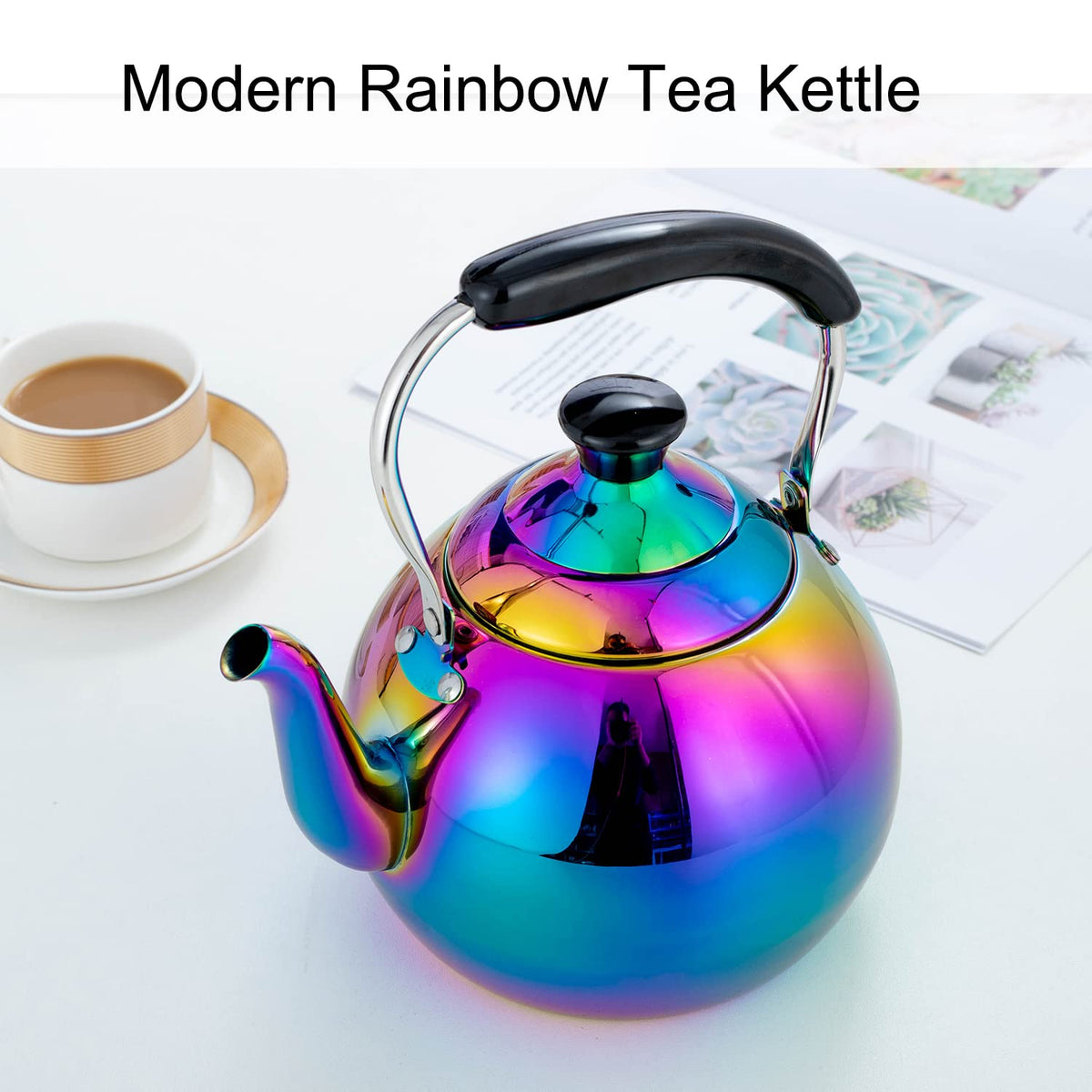DINYWOW Whistling Tea Kettle for Stovetop Induction Stainless Steel Tea pot Whistle Kettles Gas Stove Top Fast Boiling Water