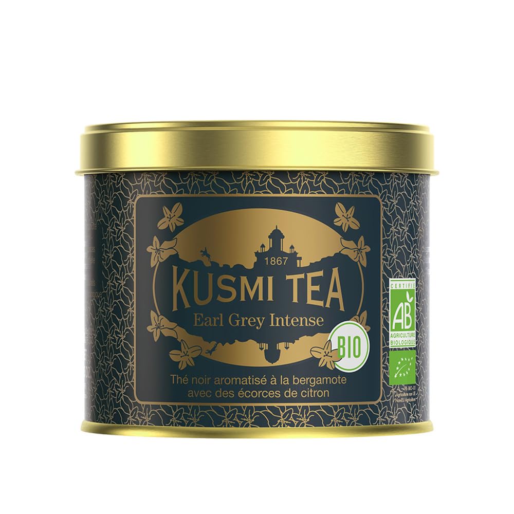 Kusmi Tea - Earl Grey Intense - Organic Earl Grey Black Tea - Features Bolder Bergamot &amp; Tangy Lemon - Strong, Robust, Caffeinated Tea - Loose Leaves - Tin Box of 3.5 oz