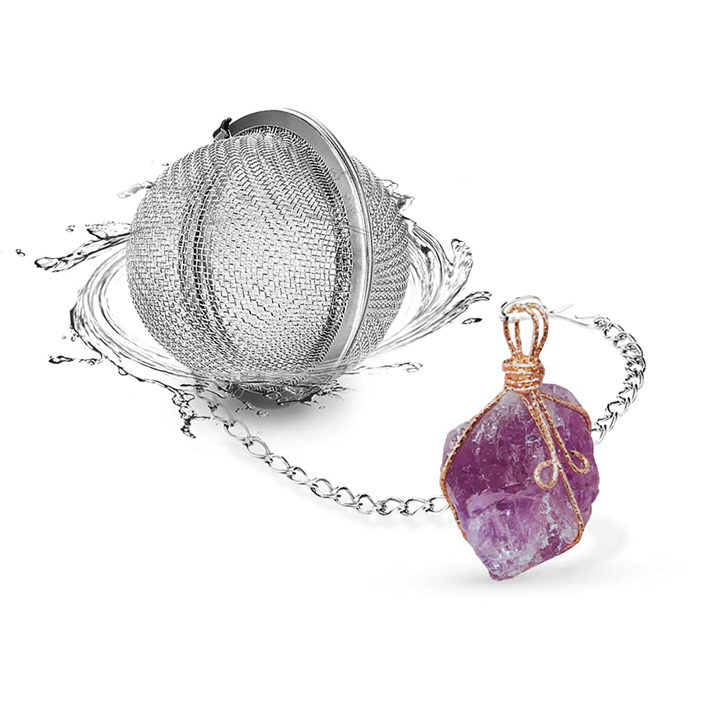 NSTaygate Taygate Tea Strainers for Loose Tea Fine Mesh Tea Ball Full Wire Wrap Raw Stone Pendant Natural Healing Chakra