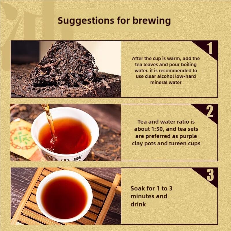 TURNWIST 7581 Pu 'er Cooked Tea Brick, 8.8 Ounces Aged Fermented Pu 'er Tea Cake Black Tea
