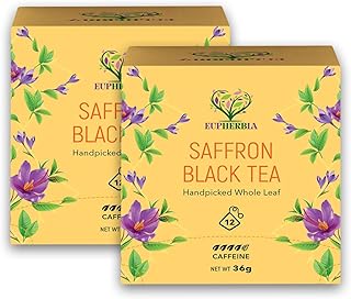 Eupherbia Saffron Black Tea, Handpicked, Highland Grown Whole Leaf Tea, Enriched with Premium Saffron Threads, Brisk, Earthy, Aromatic, Individually Wrapped Tea Sachets (Pack of 12) (2 Pack)
