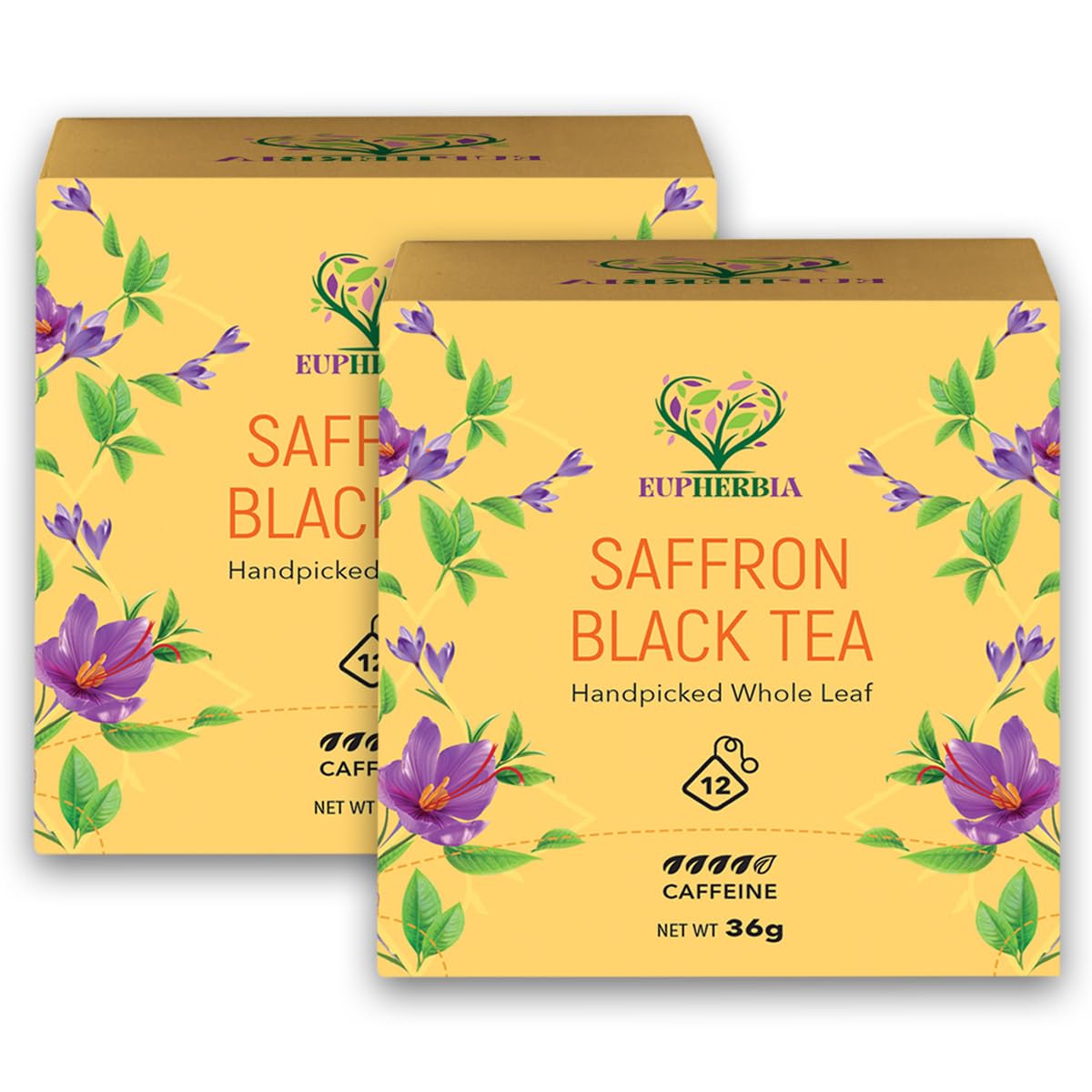 Eupherbia Saffron Black Tea, Handpicked, Highland Grown Whole Leaf Tea, Enriched with Premium Saffron Threads, Brisk, Earthy, Aromatic