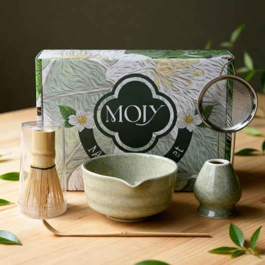 Matcha Whisk Set, Matcha Set, Handcrafted Bamboo Chasen & Ceramic Bowl Matcha Kit, 5 Pcs Matcha Set Whisk and Bowl with Stainless Steel Sifter
