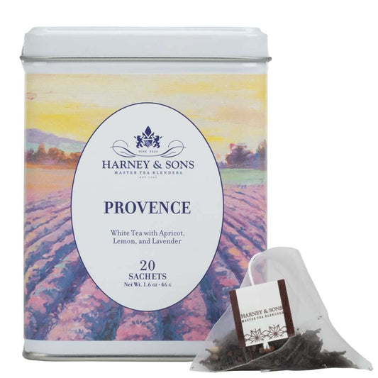 Harney & Sons Provence White Tea, 20 Sachets in Tin | White tea with apricot, lemon, lavender, vanilla and honey flavors