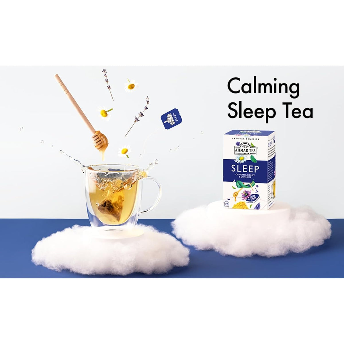 Ahmad Tea Herbal Tea, Camomile, Honey, &amp; Lavender 'Sleep' Natural Benefits Teabags, 20 ct (Pack of 1) - Decaffeinated &amp; Sugar-Free