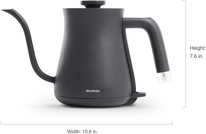 Balmuda The Kettle, Electric Gooseneck Kettle, Lightweight, Stainless Steel, 0.6L (20fl oz) Capacity, Neon Light Indicator