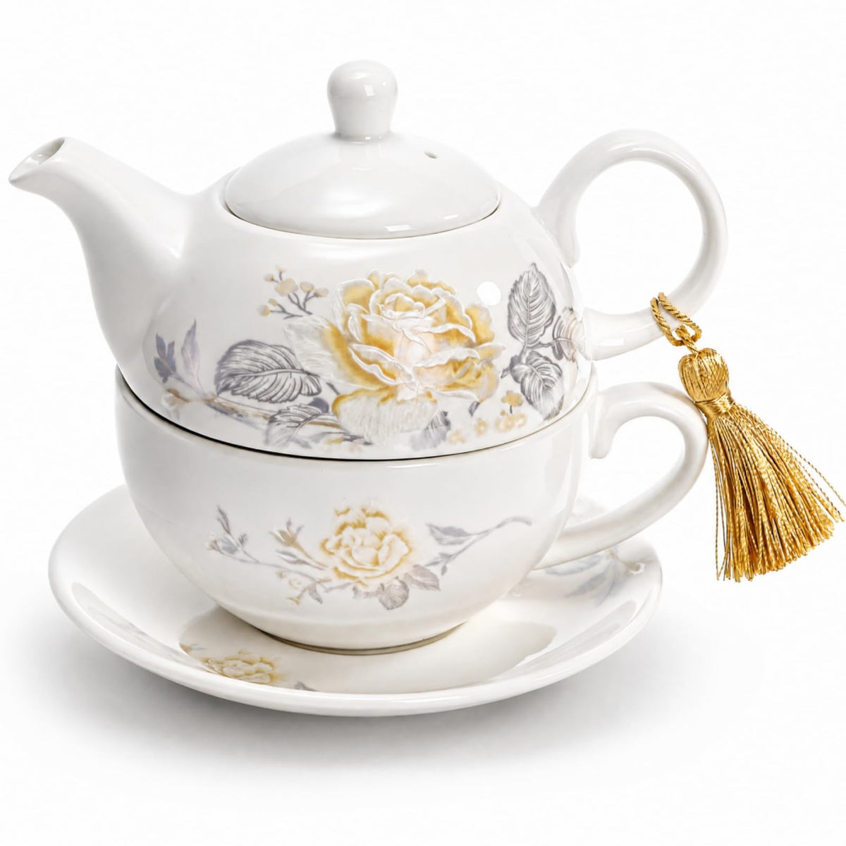 Nagpew Tea for One Set, Porcelain Floral Teapot Cup Saucer Set