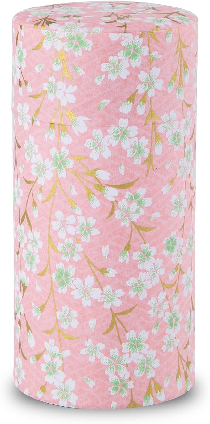 Tea caddy for loose leaf tea japanese washi paper 200g capacity (Sakura of Kyoto/Pink) tea caddies t
