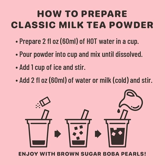 YULU FOODS Instant Bubble Pearl Classic Milk Tea Kit with Authentic Brown Sugar Tapioca Pearls, Ready in Under One Minute, Paper Straws Included – 3 Servings
