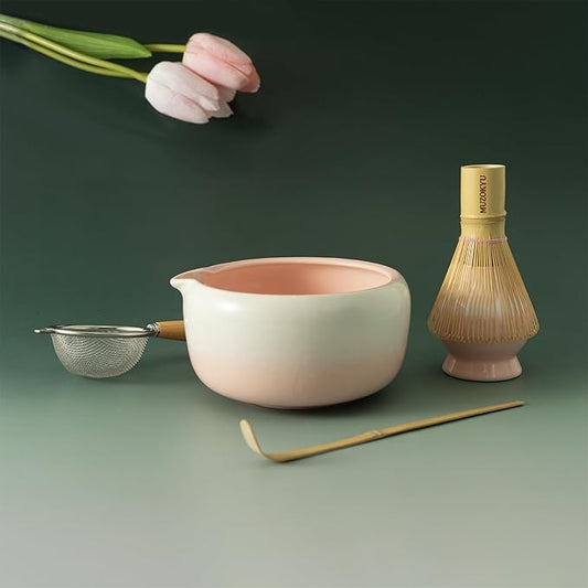 Matcha Set - Ceremonial Matcha Gift Set Includes: Matcha Bowl, Whisk Holder, Bamboo Whisk & Scoop and Stainless Steel Sifter