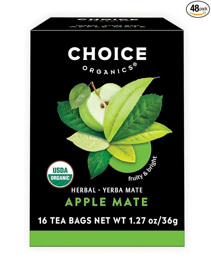 Choice Organic Teas Apple Mate Tea - Compostable - Contains Caffeine - 48 Organic Yerba Mate Tea Bags (Pack of 3)