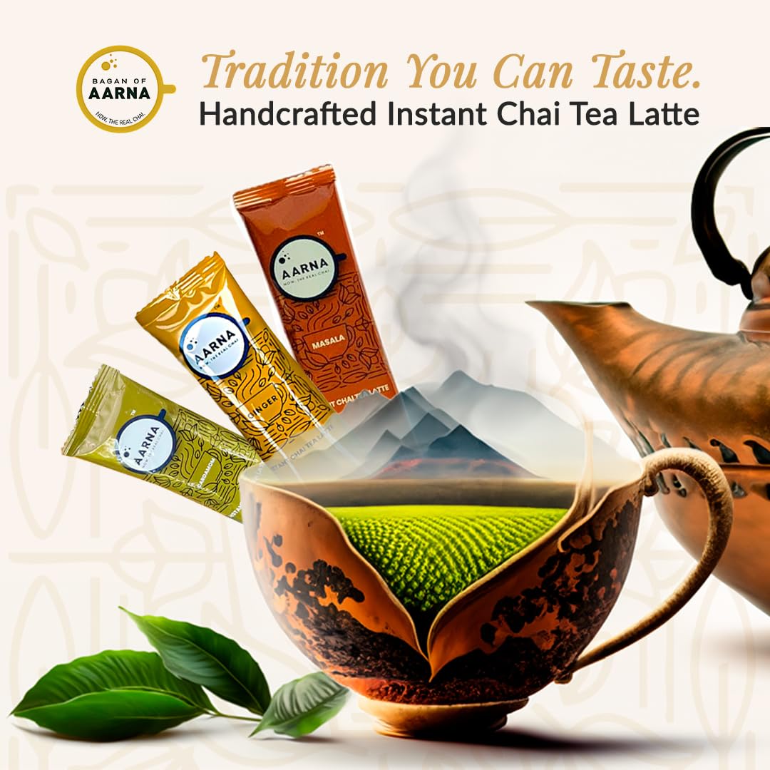 Bagan of Aarna Instant Masala Chai, Tea Powder Mix, Spiced Tea, All Natural Chai Tea, Authentic Chai Mix, Masala Spiced Chai Powder With Natural Flavour, Makes 10 Cups (Masala Sweetened)