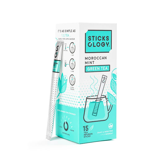 Sticksology Moroccan Mint Tea Sticks – Mint Green Tea Infuser Sticks, Mess-Free Tea Stirrers, Refreshing Spearmint Blend, Medium Caffeine, 15 Pack
