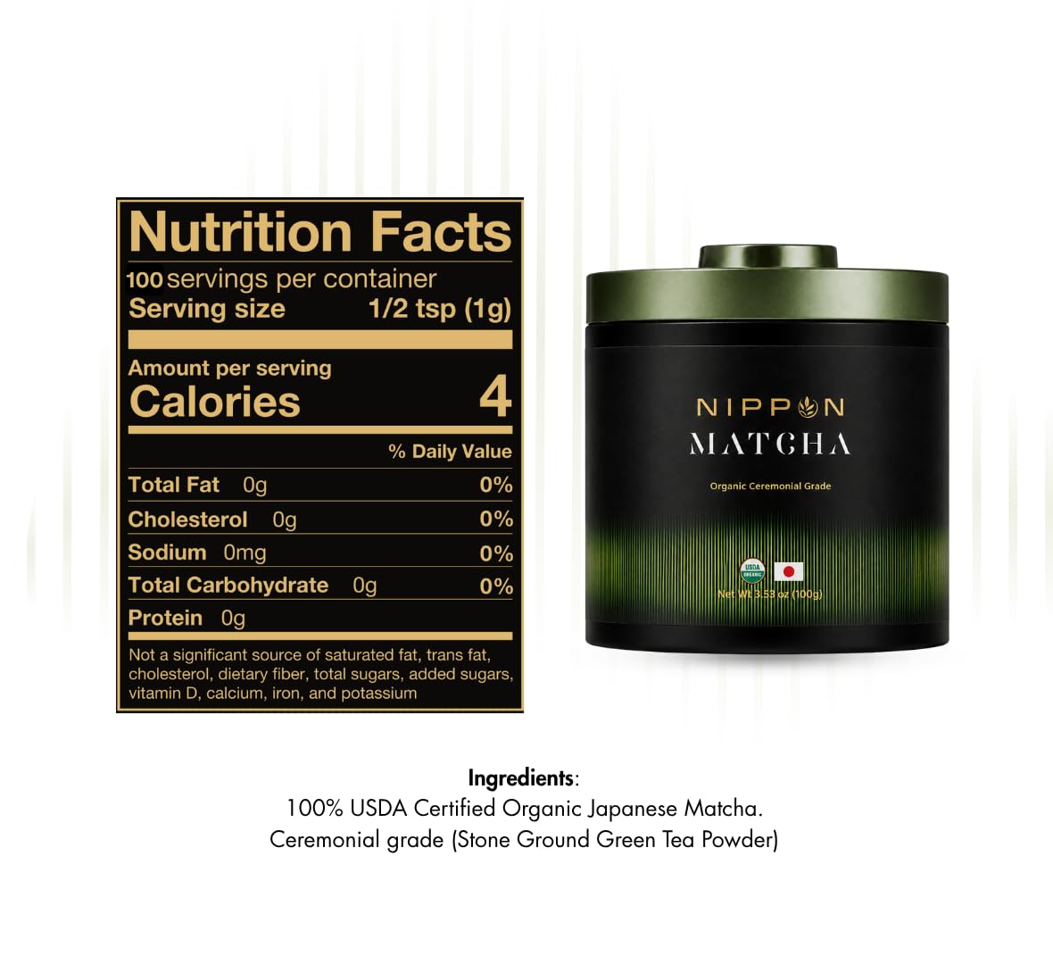 Organic Ceremonial Grade Matcha Powder – Japanese Matcha Green Tea, USDA Organic, First Harvest Uji Kyoto, Stone Ground (100g/3.53oz)