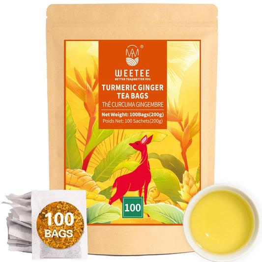 WT WEETEE Turmeric Ginger Tea Bags 100 Count, Rich Antioxidant Warm &amp; Spicy