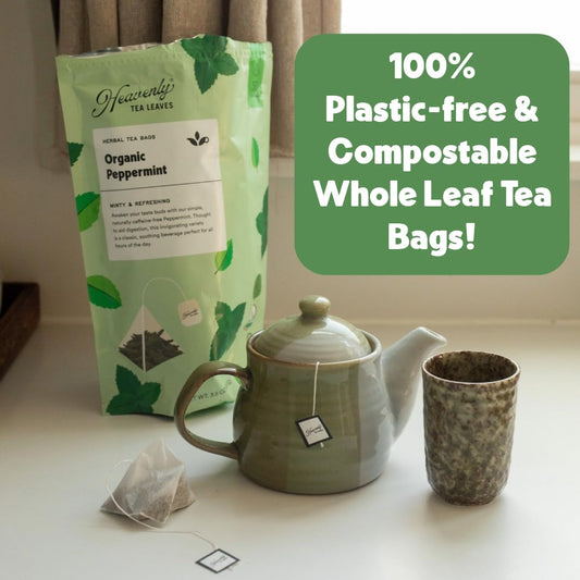 Heavenly Tea Leaves Organic Peppermint Herbal Tea, 50 Plastic-Free Bags | Naturally Caffeine-Free, Cool &amp; Refreshing, Great Hot or Iced, Plastic-Free Pyramid Bags, 50 Count