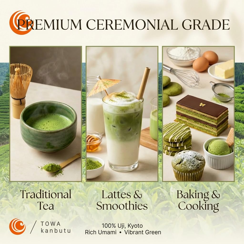 Uji Matcha Daily Ceremonial Grade 3.53oz (100g) by Towa Kanbutu – Premium Quality, Perfect for Everyday Ceremonies & Culinary Creations | Product of Japan