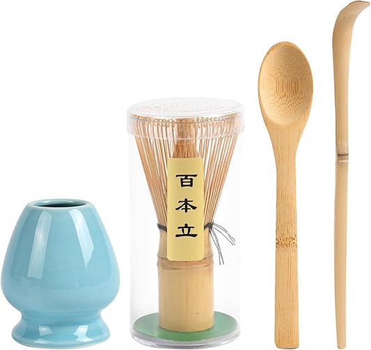 Matcha Whisk Set, 4pcs Bamboo Matcha Whisk, Wooden Scoop, Matcha Spoon, Ceramic Whisk Holder