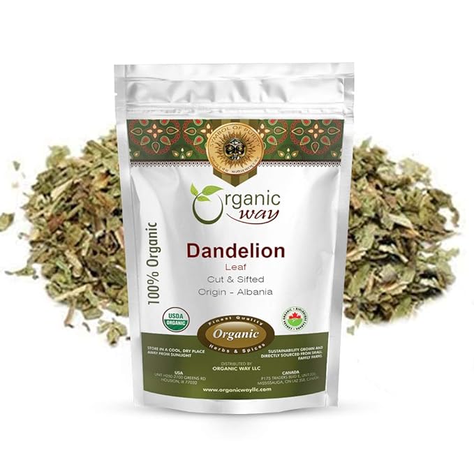 Organic Way Dandelion Leaf (Taraxacum Officinale) Cut & Sifted - Herbal Tea | European Wild-Harvest | Kosher & USDA Certified | Vegan, Non-GMO & Gluten Free | 100% Raw from Albania (1/2LBS / 8Oz.)