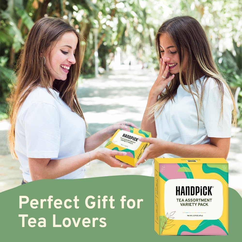 HANDPICK, Tea Bags Sampler Assortment Variety pack Gift Box 8 Flavors, 40 Tea Bags - Perfect Variety | English Breakfast, Green, Black, Herbal & More | Gifts for Him/Her | Sampler, Assortment, Variety pack, Gift Box