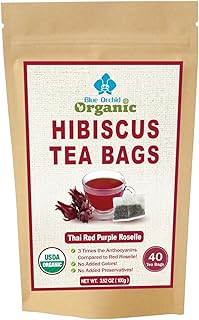 Organic Hibiscus Tea Bags 40 Count | Rare Variety Thai Red Purple Hibiscus Loose Flowers in Unbleached Sachets | Small Lot Eco-Farmed