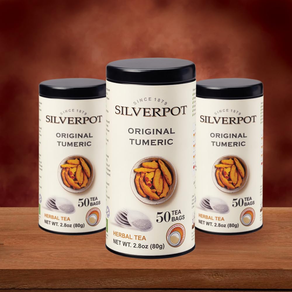 Silverpot Turmeric Tea Bags, 50 Count, Turmeric Root Powder, Warming, Herbal Tea, Hot or Iced, Caffeine Free, 100% Natural
