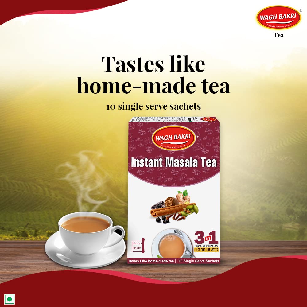 Wagh Bakri | Instant Masala Tea | Premix Masala Tea | 140g 10 Sachets (4.93 Oz) | Pack of 2