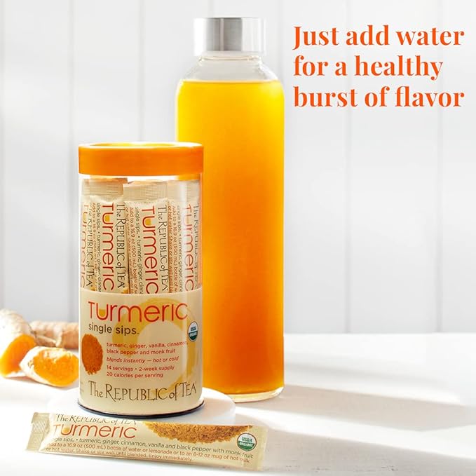 The Republic of Tea Organic Turmeric Single Sips – 50 Single Servings of Instant Turmeric Tea