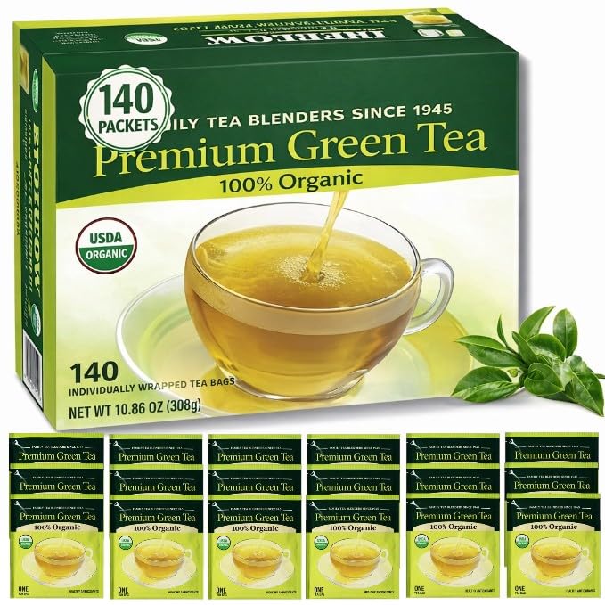 Premium Bigelowwss Organic Green Tea – 140 Individually Wrapped Tea Bags – Fresh, Smooth Taste – Daily Tea for Energy & Wellness