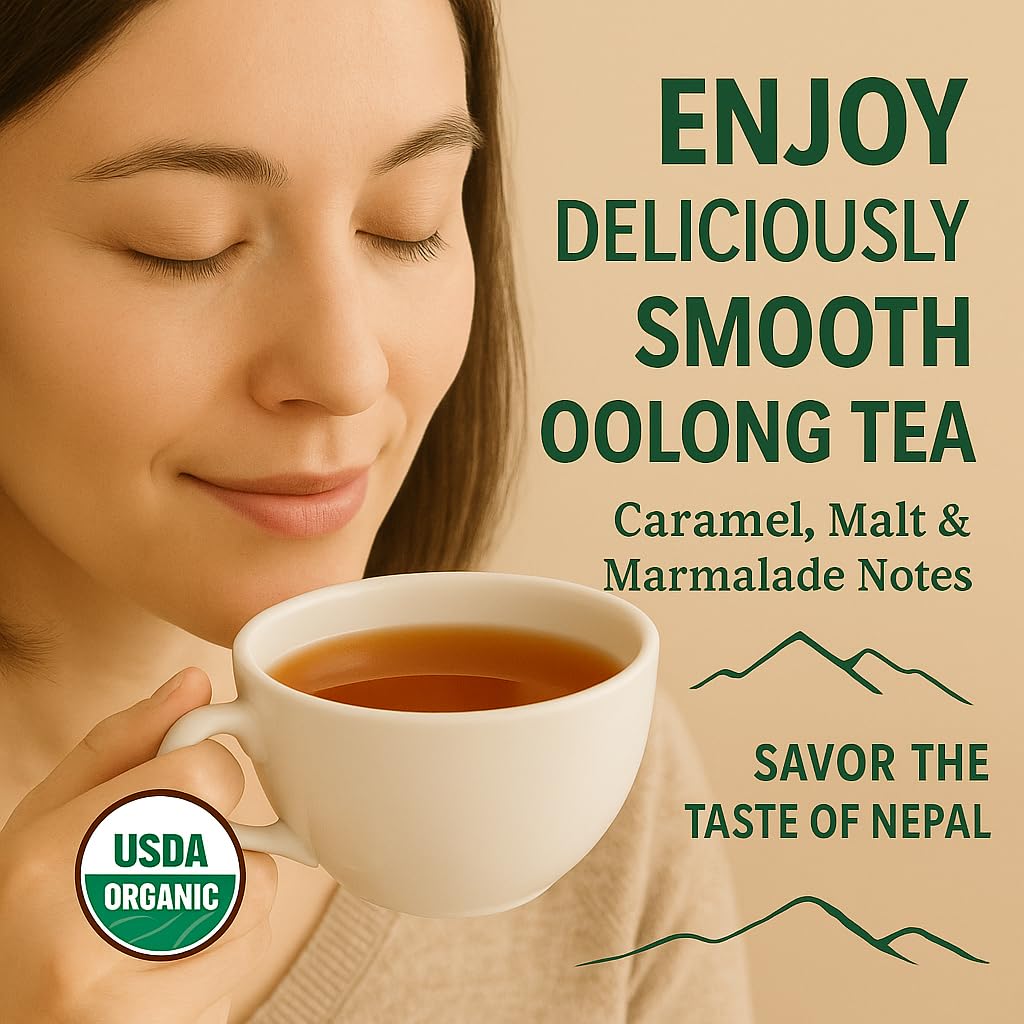 Nepali Tea Traders Annapurna Amber Oolong – Loose Leaf Oolong Tea with Caramel, Malt & Marmalade Notes | Darjeeling-Style from Nepal | High-Altitude Organic Tea | 3 oz Tin