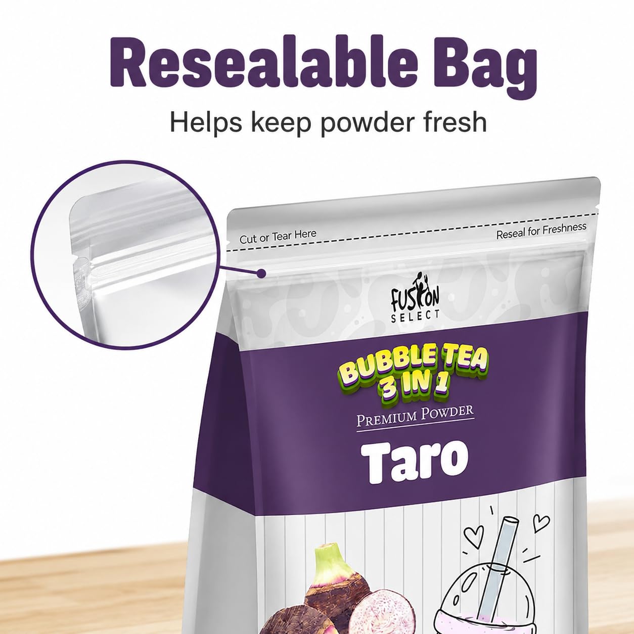 Fusion Select 2.2lb Taro Milk Tea Powder - Instant 3-in-1 Drink Mix with Cream & Sugar for Hot or Cold Blends or Frappes