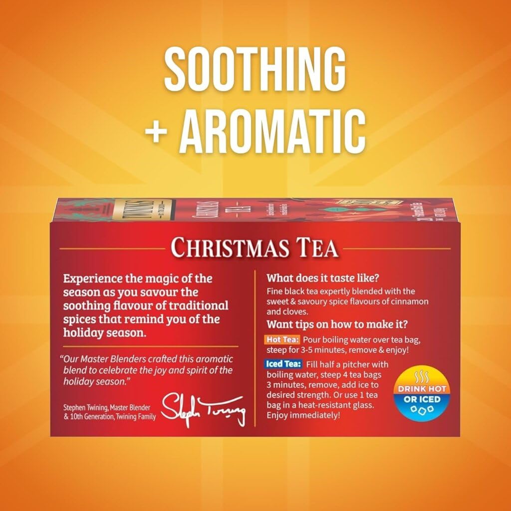 Twinings Christmas Tea - Black Tea Blended with Spicy and Aromatic Clove and Cinnamon, Tea Bags Individually Wrapped, 20 Count Ea (Pack of 2)
