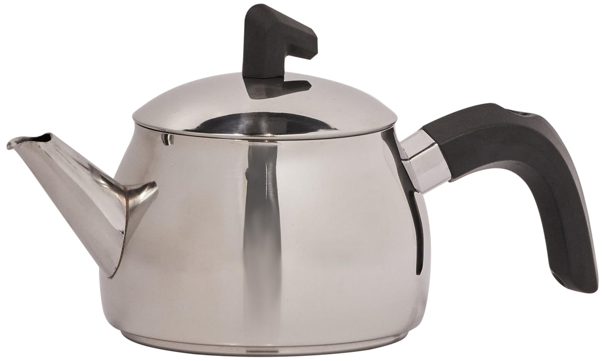 Karaca Belinay Teapot Set Silver Black, Medium Teapot, 18/10 Stainless Steel, Teapot/Lid (1 lt, 2.20 lb), Tea Kettle (1.6 lt