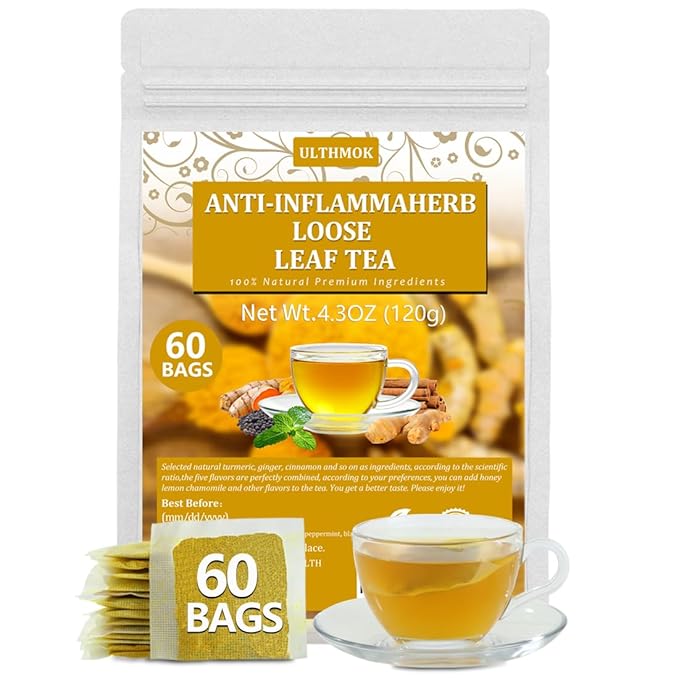 Ulthmok Premium Herbal Tea Bags, 60 Count – Turmeric, Ginger, Ceylon Cinnamon, Peppermint & Black Pepper – Caffeine-Free