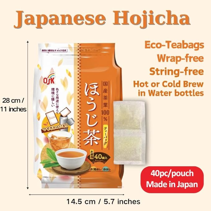 OSK Hojicha Roasted Green Tea – Organic Japenese Green Tea With Low Caffeine, Non-GMO, JAS Certified, Hojicha Tea Hot or Cold Brew – 40pc Pack