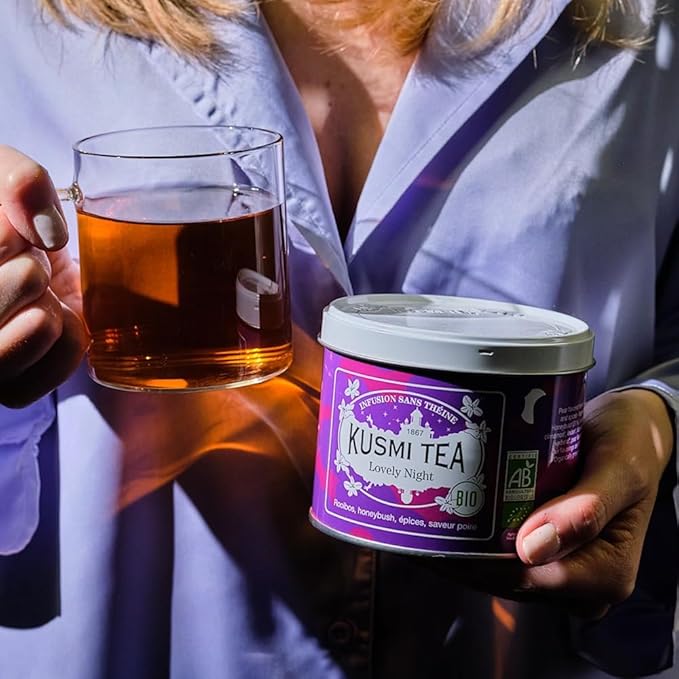 Kusmi Tea - Lovely Night - Organic Herbal Tea - Rooibos Herbal Tea with Honeybush, Pear, Licorice & Linden - Caffeine Free Tea - Loose Leaf Tea - Tin Box of 3.5 oz - Quantity for about 50 cups