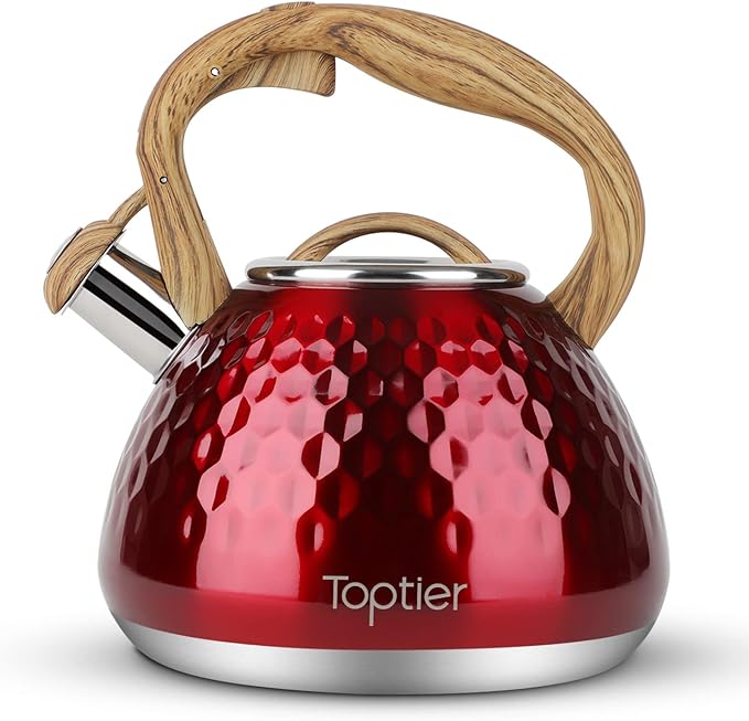 Tea Kettle, Toptier Teapot Whistling Kettle with Wood Pattern Handle Loud Whistle