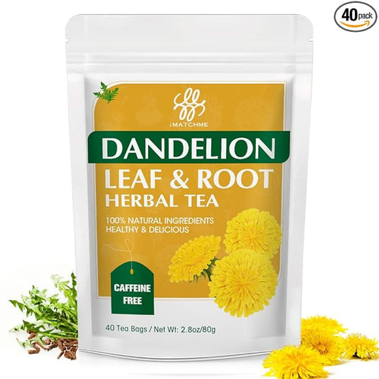 Premium Dandelion Leaf & Root Tea, Dandelion Herbal Tea for Liver Support, Antioxidant, Digestion and Immune Support, Traditional Diuretic Detox Tea, Caffeine Free, 40 Bags/80g