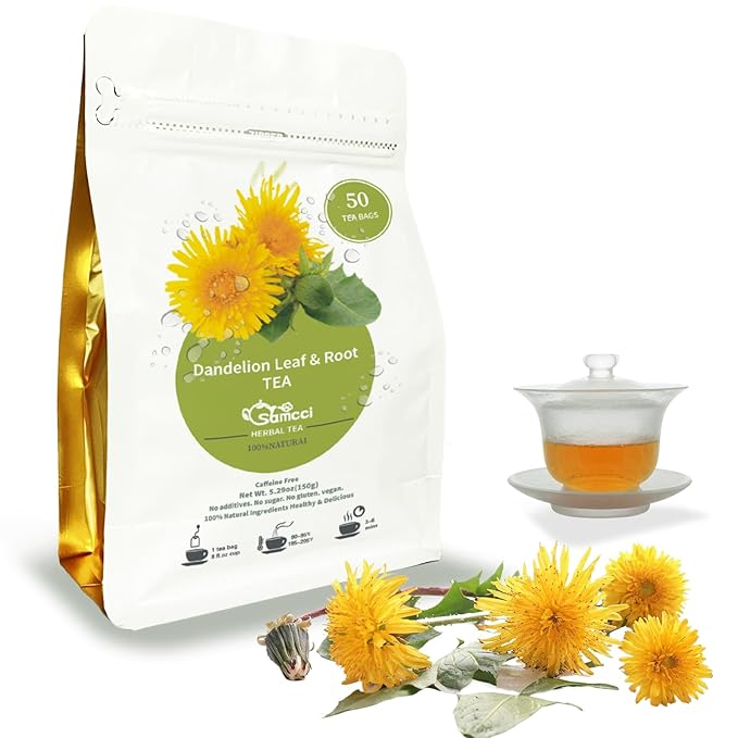 Samcci - Dandelion Leaf & Root Tea bags, 50 Teabags, Natural Roasted Dandelion Herbal Tea for Liver & Kidney Health